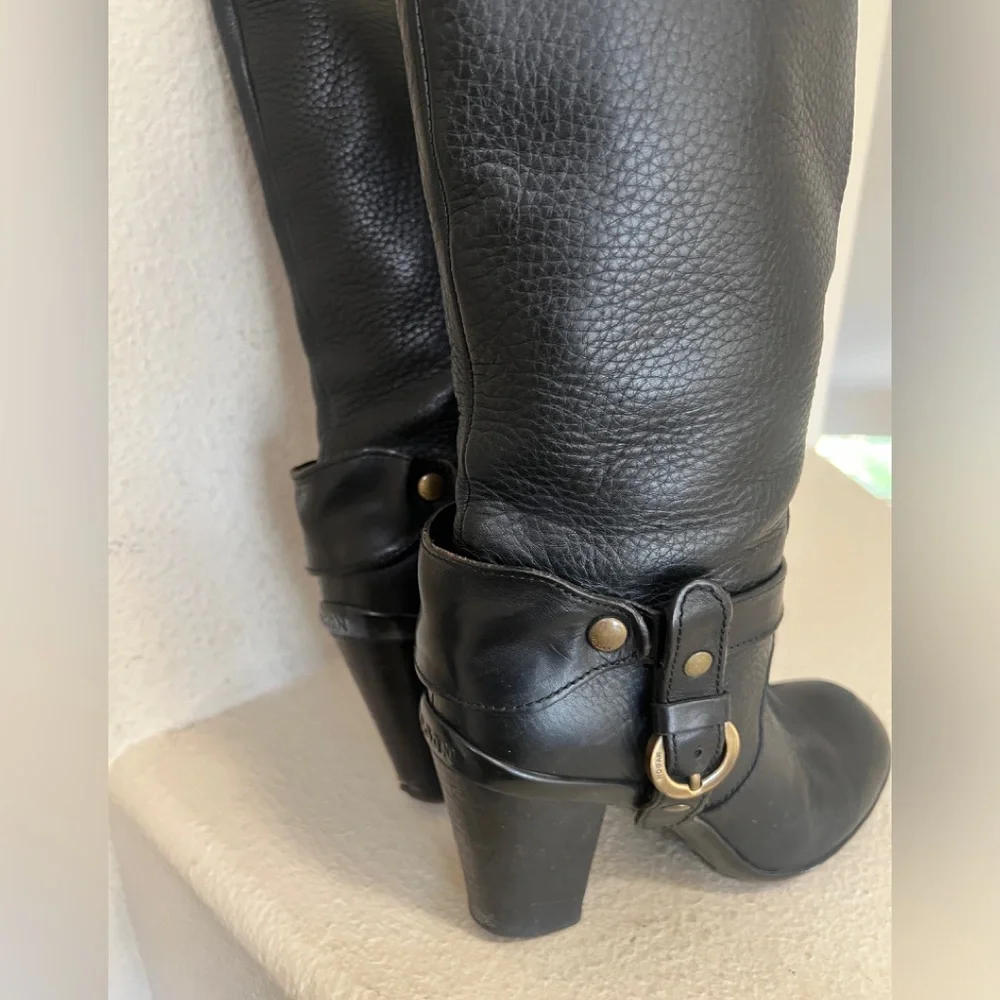 Hogan Womens Leather Buckle Detail Black Round‎ Toe Knee High Boots size 37
